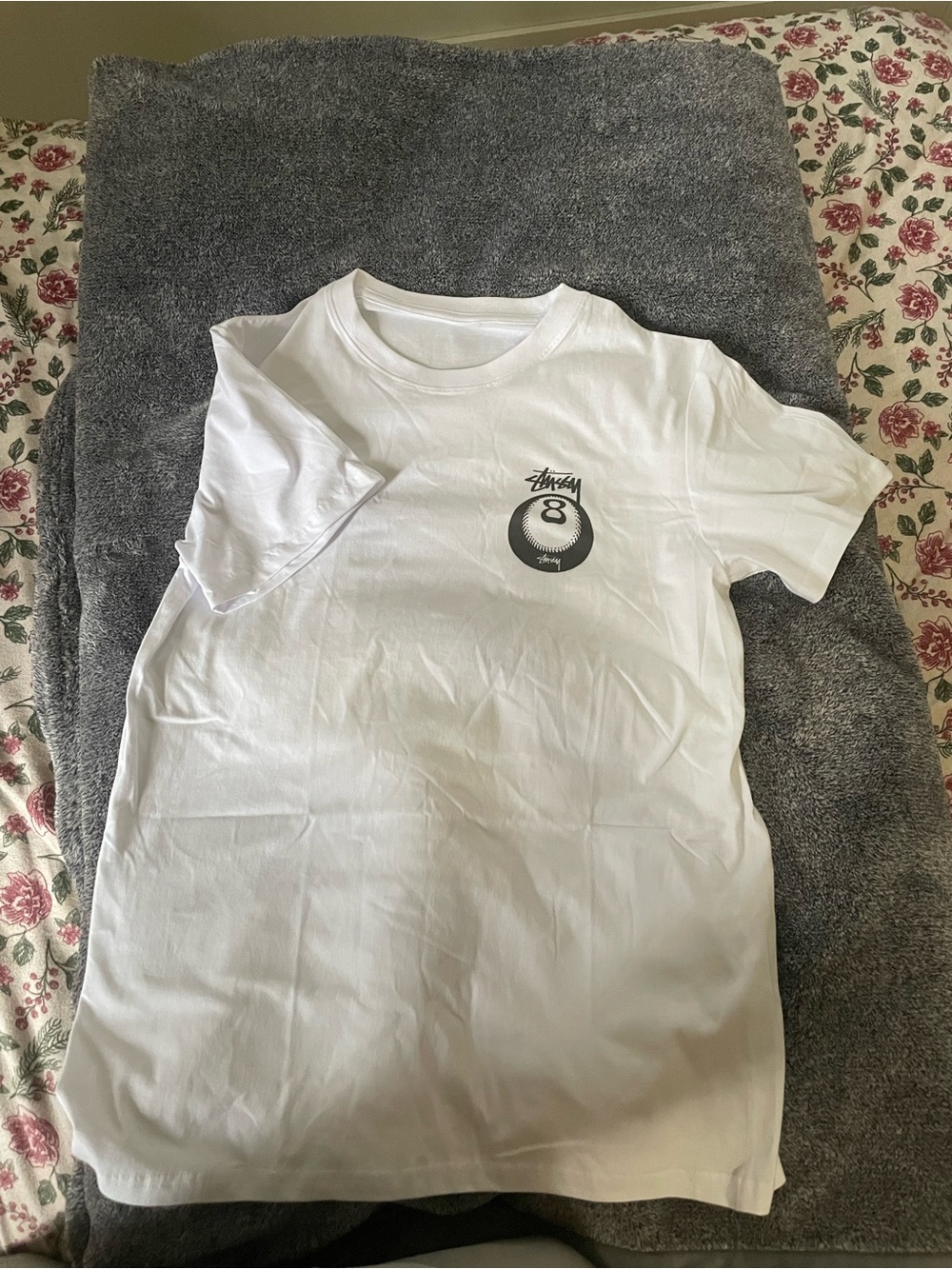 Stussy White Kids Short Sleeve Tee with 8-Ball Graphic